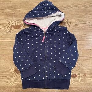 Mini Boden Sherpa Lined Navy Star Hoodie